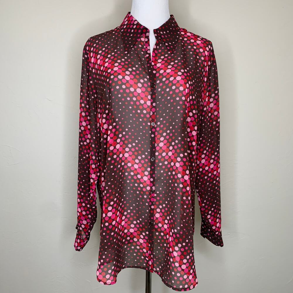 Venezia Purple Brown Polka Dot Sheer Blouse Sz 14/16 NWOT